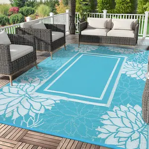 Outdoor Printed Rug Washable Plastic Double-Sided Reversible Rug Foldable and Easy to Carry for Balcony Patio Deck Beach RV