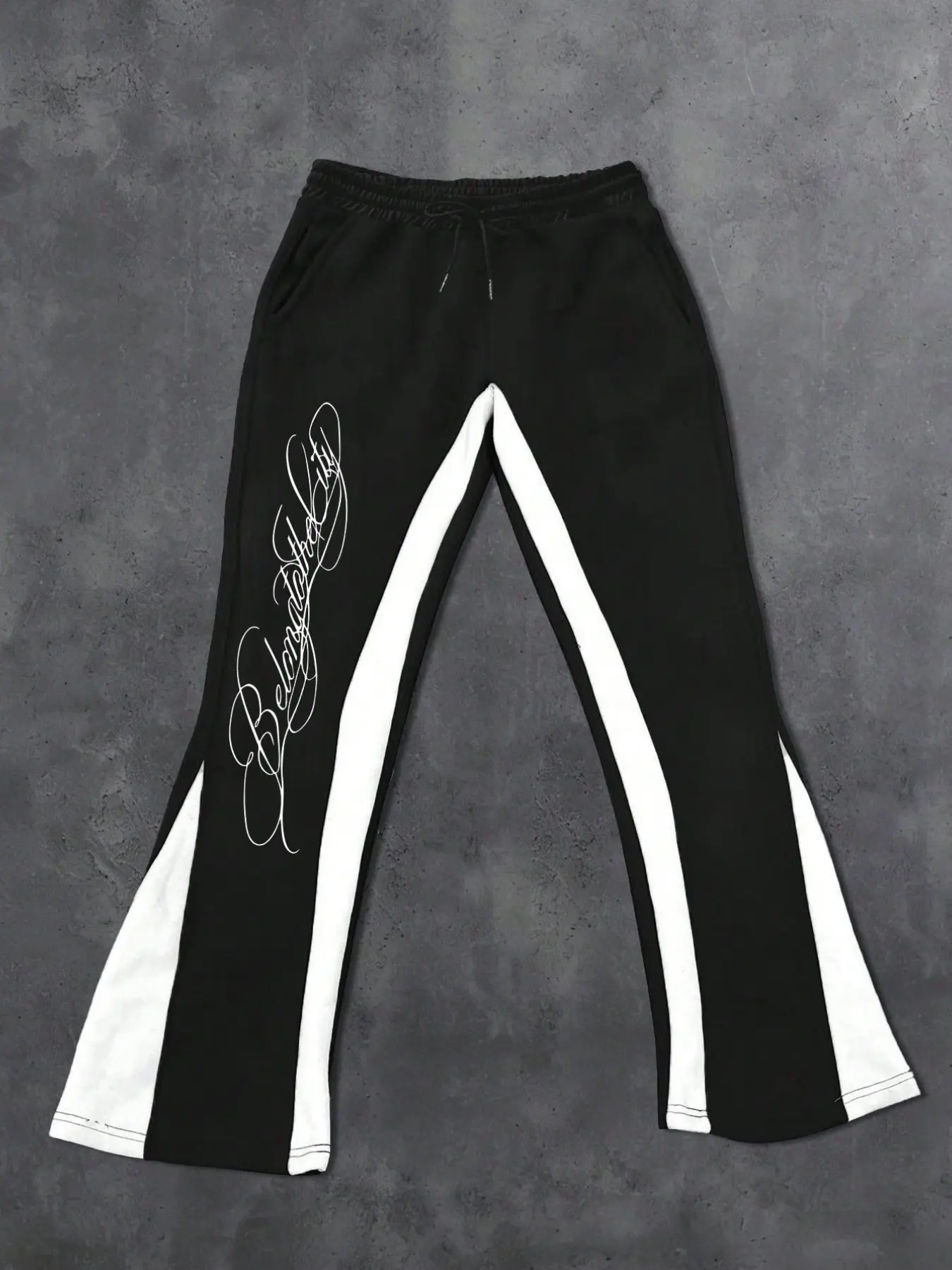 Opium Aesthetic Black Baggy Sweatpants with Contrast White Side 