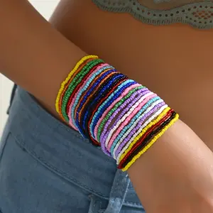 30pc Colorful Mini Seed Beads Beaded Bracelet Set Boho Style Stackable Elastic Stretch Hand String Jewelry Set