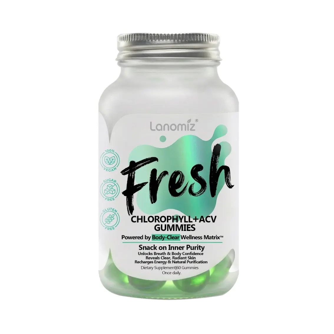 Sugar Free Chlorophyll + ACV Gummies - Internal Deodorant for Body Odor, Breath & Intimate Freshness - Vegan Detox