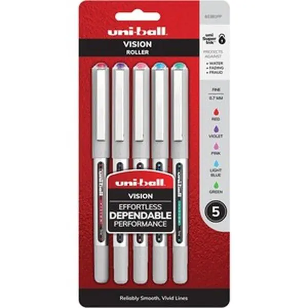 Uni-Ball UBC1734919 Vision Ultra Fine Needle Rollerball Pens - 0.5mm Stainless Steel Tip, Ink Window, Soft Grip, Precise Writing - Pack of 144
