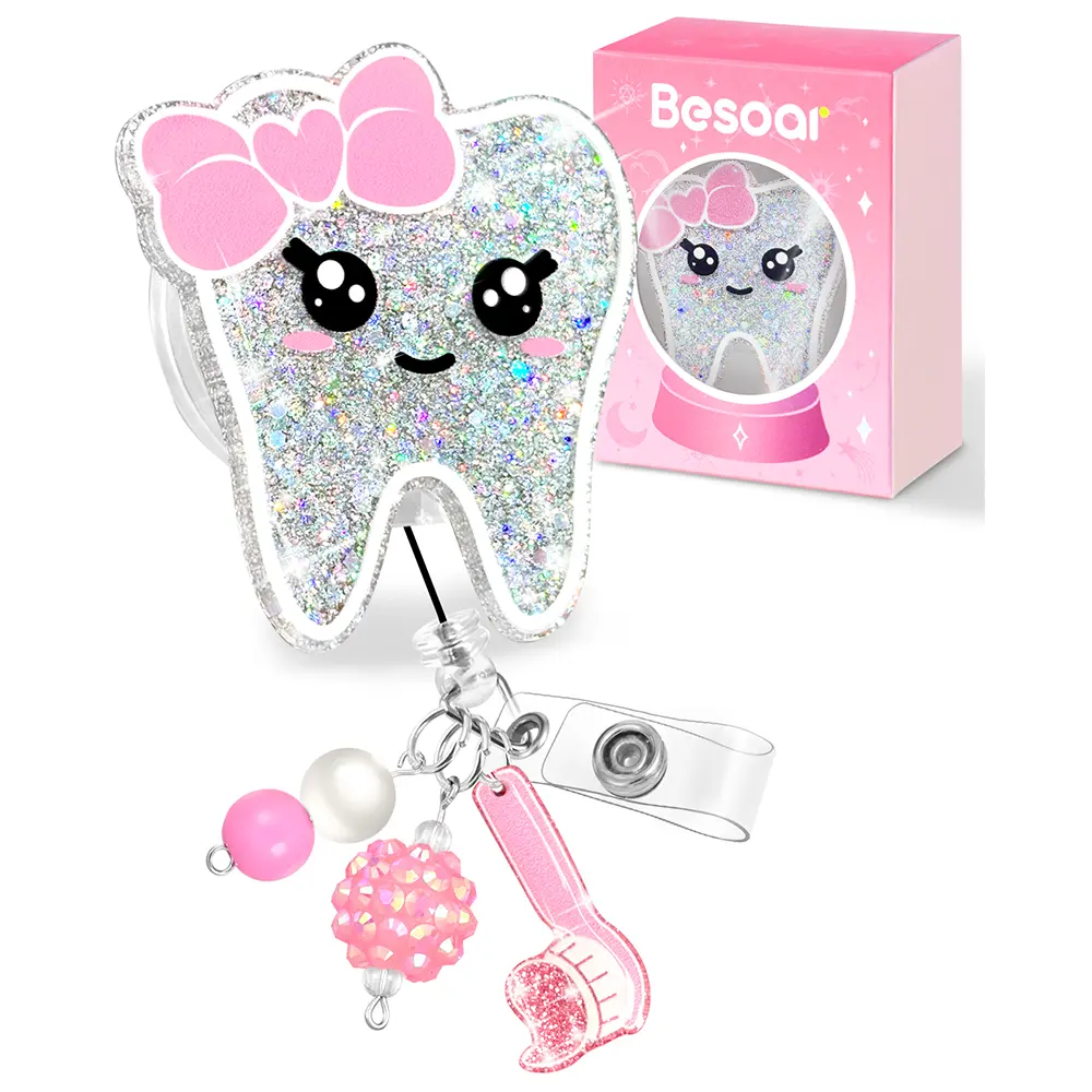 Besoar Acrylic Cartoon Retractable Nurse Badge Reel - Alligator Clip ID Card Holder, Cute Name Tag Accessory for Hospital Office Nurses, Id Cards
