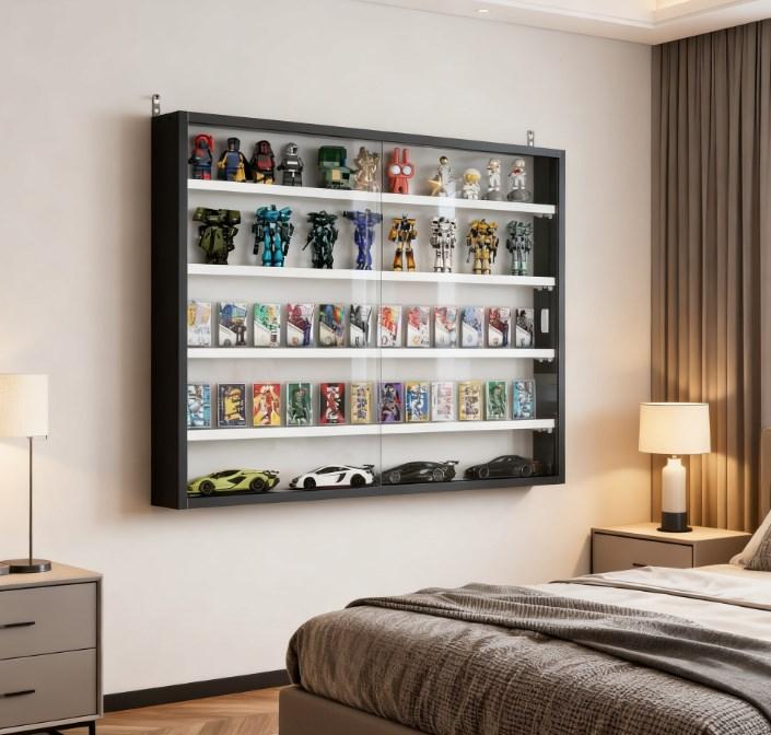 SAVEYOUR Black Wall-Mounted Display Case with Large Capacity Clear Door for a Stunning Collectible Showcase Ideal for Collectors