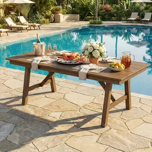 66.9” Outdoor Dining Table for 4-6, HDPE Patio Garden Table with Umbrella Hole, Waterproof & All-Weather Resistant, Easy-Clean Rectangular Long Table for Backyard, Lawn, Poolside outdoorfun