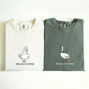 Comfort Colors Mrs. and Mr. Silly Goose Tee, Honeymooning Shirt, Matching Married Couple Tee, Cute Couple Anniversary Shirt