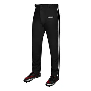 Exxact Sports Male Home Run Baseball Pants with Black/White Piping - Full-Length, Semi-Relaxed Fit, Open-Bottom Adult Professional Sports Pants