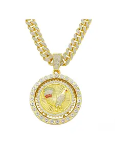 Men's Full Diamond Chain Hip-Hop Style Personalized Rotatable Rooster Pendant Necklace