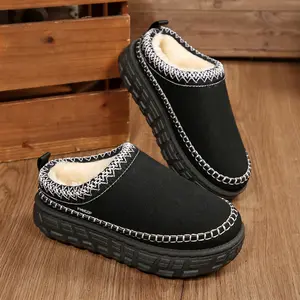 Fashion Women's Suede Platform Clog Slippers Warm Plush Lined Mini Snow Boots Comfortable Daily Wear Indoor Outdoor Shoes