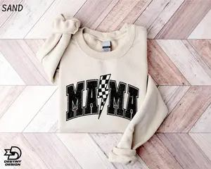 Mama Sweatshirt, Checkered Mama Sweater, Best Mom Ever Shirt, Checkered Lightning Bolt T-Shirt, Mother's Day Gift, Mom Life Tee