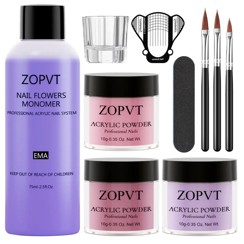 Acrylic Powder Nail Art Set, Acrylic Nails Kit, 3 Colors Crystal Powder Kit with Tools, Acrylic Liquid Monomer, Beginner Friendly, Easy DIY at Home, Perfect for Daily Use, Nail Art Supplies, DIY Manicure Kit