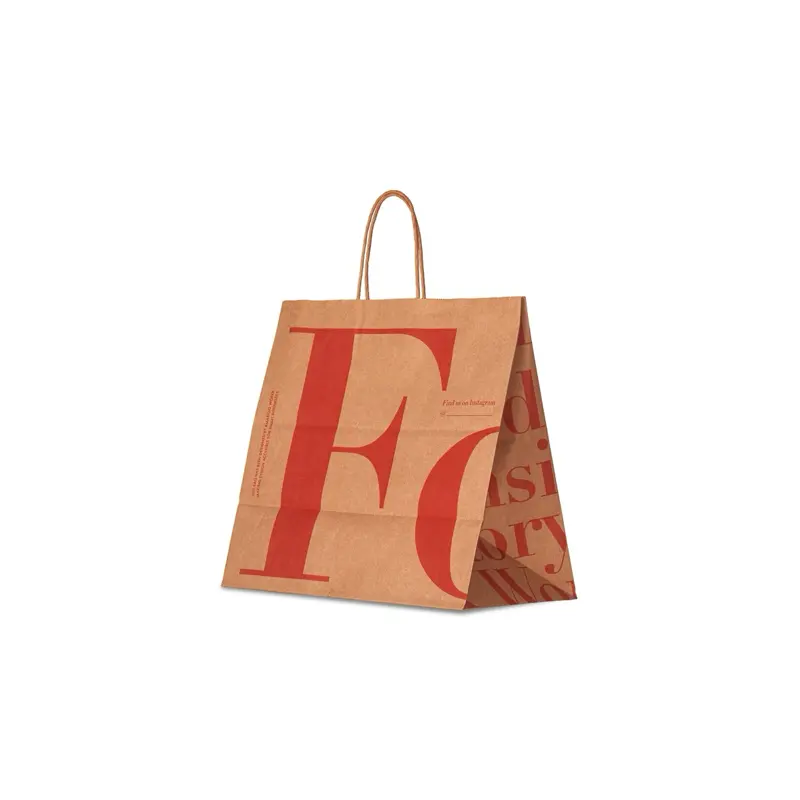 Takeout Bags with Handles – 100 Pack – 12.4" x 6.7" x 11.8" – Eco-Friendly Kraft Paper Bags that Honor the Migrant Hands Behind Every Meal – Medium Size for Restaurants, Food Delivery & To-Go Orders