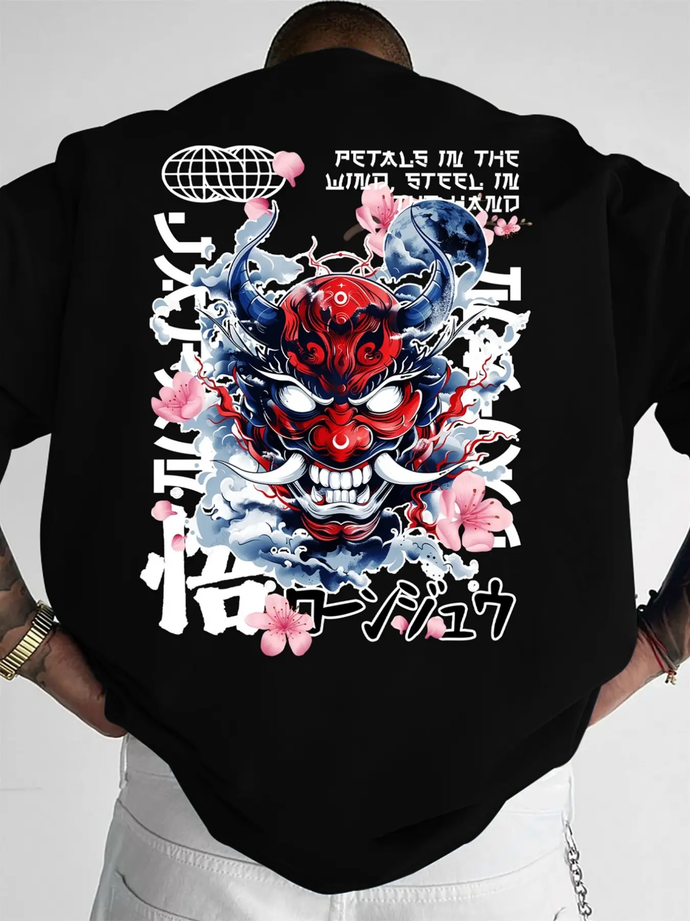 Japanese Oni Demon Mask TShirt Black with Oni Face unisex soft cotton short sleeve t shirt, vintage graphic casual tee for men women teens, perfect birthday holiday gift for camping travel gym daily street casual wear