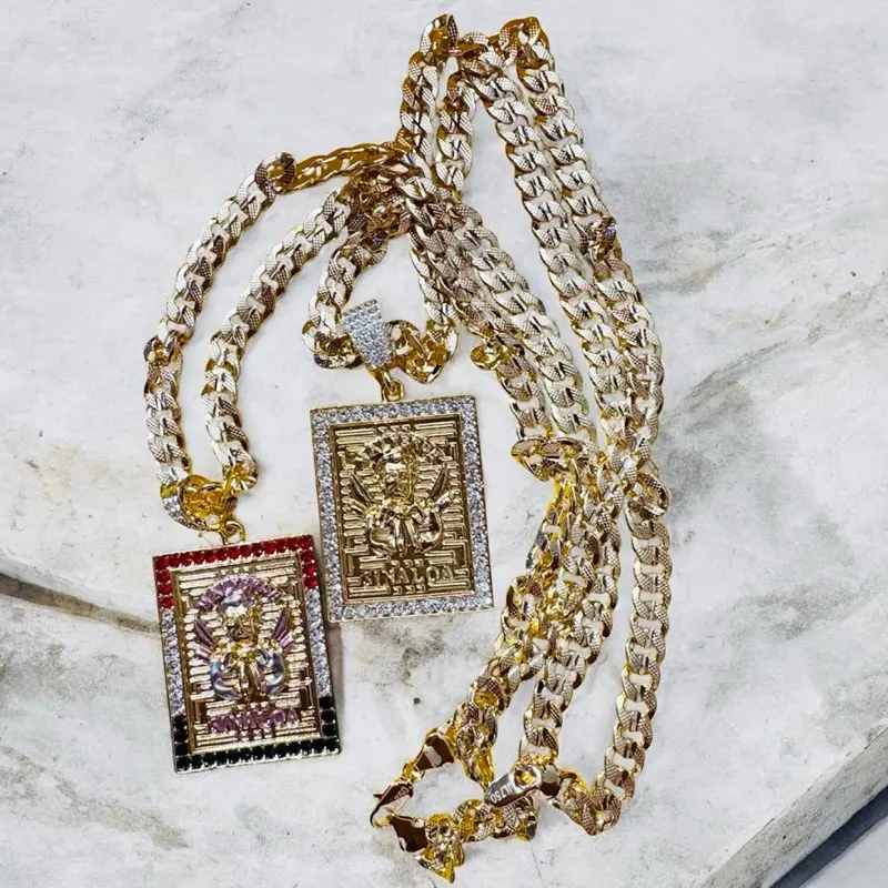 Malverde Sinaloa Pendant, 18k Gold Plated, Hip Hop Necklace, Includes Chain and Pendant
