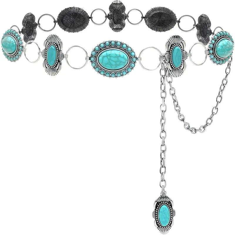 Turquoise Concho Western Belt Silver Cowgirl Country Accessories for Women Amazon.com: Navoky Concho Western Belt Woman Turquoise  main image 4