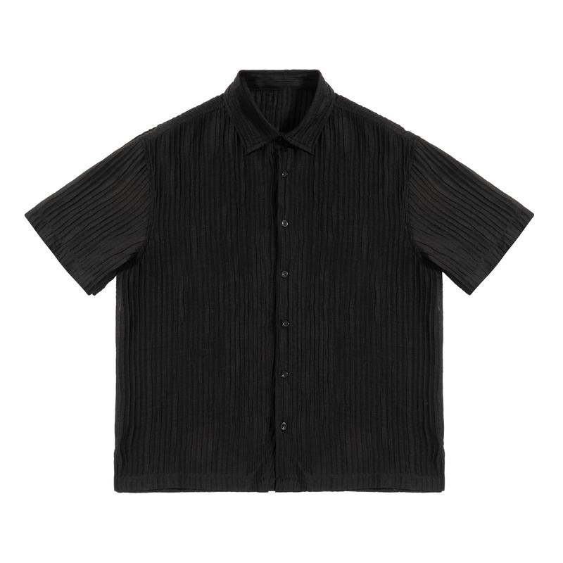 ZF - Textured Short Sleeve Button-Up Shirt - Black