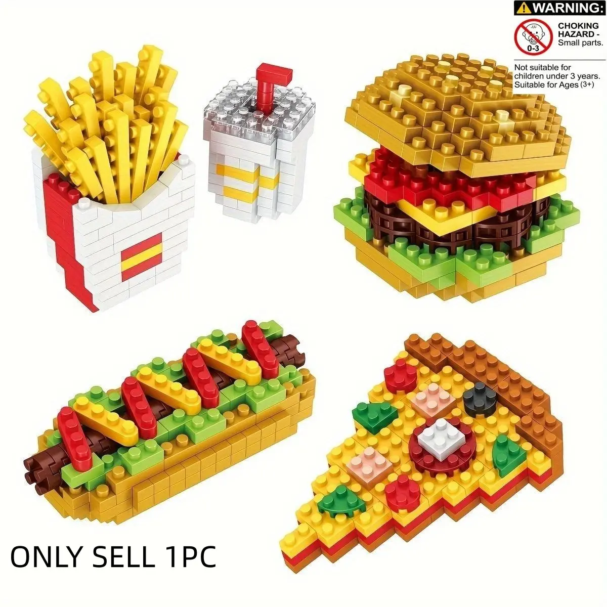 Fast Food Burger French Fries Hot Dog Pizza Micro Particles Building Blocks, Customizable, Christmas Gift, Thanksgiving Gift, Birthday Gift, Creative Building Set, Building Block Model