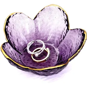 Purple Flower Ring Dish Jewelry Tray, Small Glass Trinket Tray for Rings Earrings, Present for Wife Mom Daughter Women