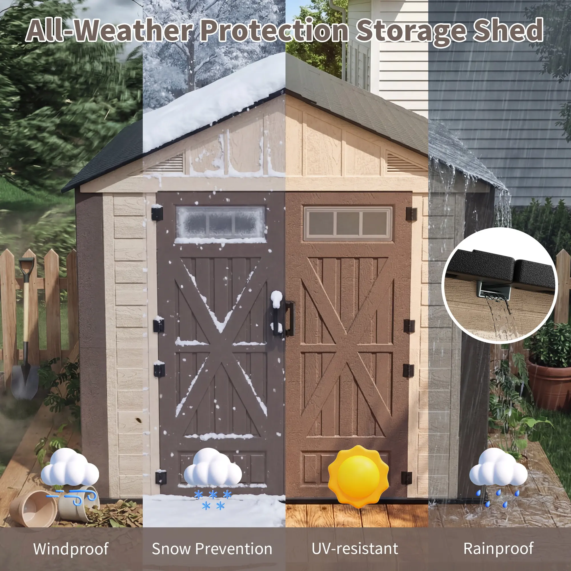 VIWAT 8x10/8x12FT Outdoor Resin Storage Shed, Plastic Shed with Floor, Door, Window &Vents, Extra Thick Outdoor Resin Shed for Patio, Backyard, Beige