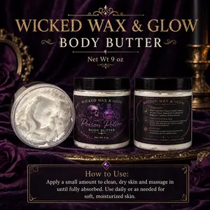 Wicked Wax & Glow 9 oz Body Butter | Handmade Whipped Body Cream | Rich Moisturizing Skin Butter | Big Jar, Wicked Soft Skin
