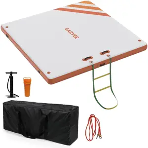 Inflatable Pontoon Dock, Thicken Air Dock Floating Platform, Inflatable Pontoon with Nonslip Surface and Rope Ladder,for Pool Beach Ocean,1.8*1.5m,Orange