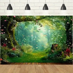 1pc 2D Dreamy Forest Butterfly Tapestry, Fresh Green Woodland Aesthetic, High-Definition Light & Shadow Fairy Scene, Ideal for Living Room/Bedroom & Airbnb/Photography Backdrop Decor