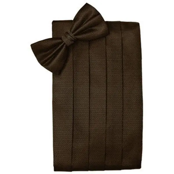 Chocolate Brown Herringbone Cummerbund and Bow Tie Set