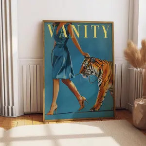[ SALE UP TO 48% ] Vintage Woman Walking a Tiger Poster Women Fashion Magazine Wall Art Badass Bestie Eclectic Feminist Print Funny Retro Wall Decor