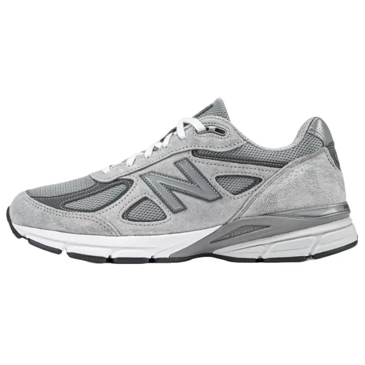 Men's New Balance 990v4 Athletic Trainer - Grey Silver, Round Toe, Laced, All-Season, Made in USA, Premium Suede Mesh, Cushion, Breathable, Closed, US M 10 Sports Footwear for Walking & Training