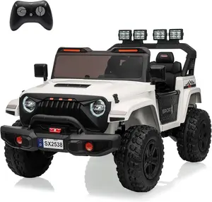 24V 4WD Kids Electric Ride-On Car - 2-Seater, 20.5in Size, 5.9in Extendable Body, 13in Anti-Slip Tires, LED Lights, Music, Parental Control Remote, 4WD Stability, Ages 3-8, White