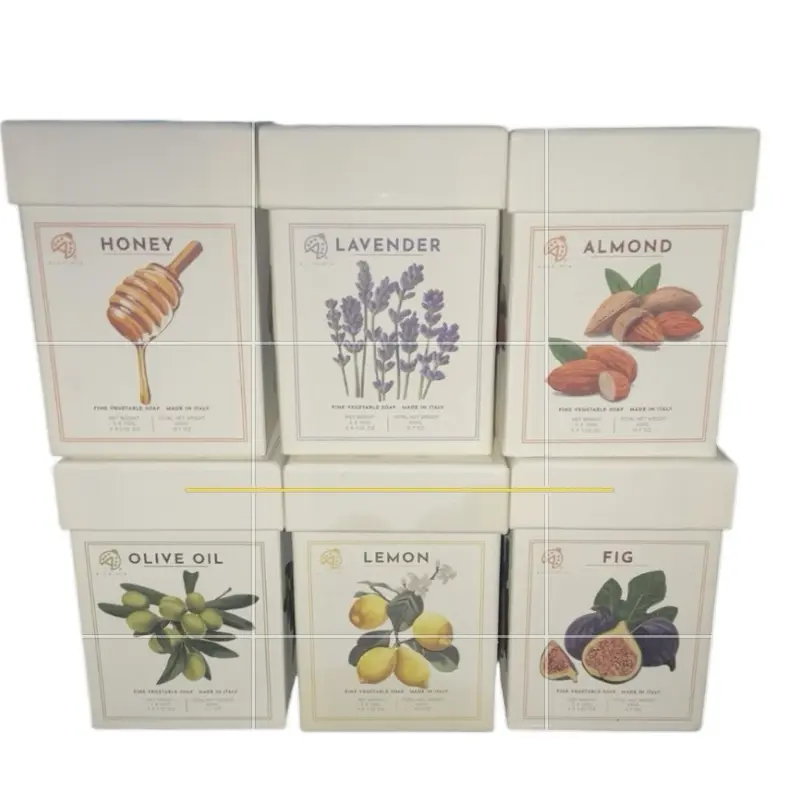 Alchimia Almond Honey Olive Almond Fig Lavender Lemon Fine Vegetable Soap Set of 3 Made in Italy Natural Ingredients Rich Lather Delicate Aroma