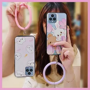 Funny Ring Phone Case For TCL T-Mobile Revvl6/T Phone heat dissipation Cute Protective Cartoon Solid Color Dirt-resistant Back Cover Personality Waterproof Bracelet Soft Case