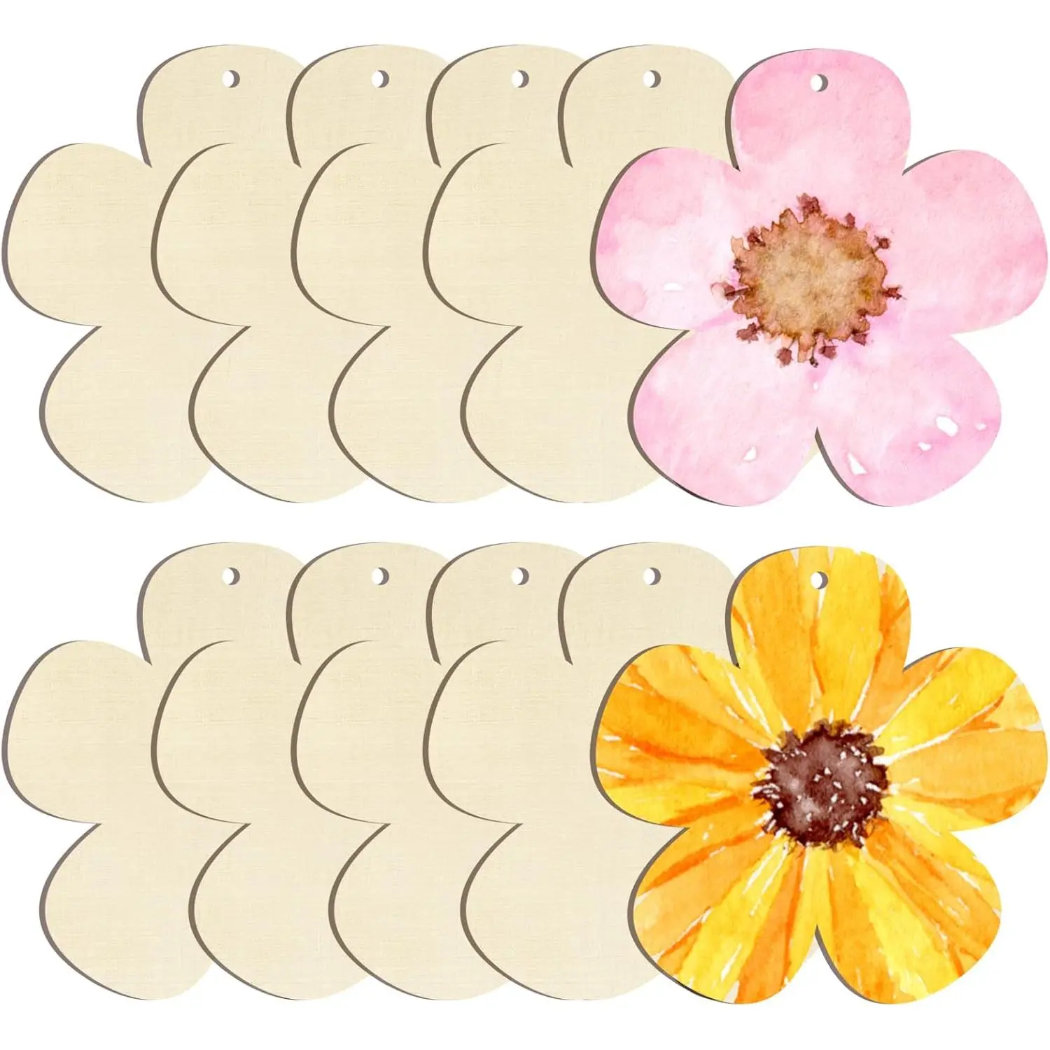 10PCS 7-Inches Wooden Classic Circular Flower Cutouts, Unfinished Blank Art Embellishments for Handmade Crafts, Easter Kitchen Decoration, Painted DIY Projects