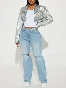 Playing Games Ripped Straight Leg Jeans - Medium Wash
