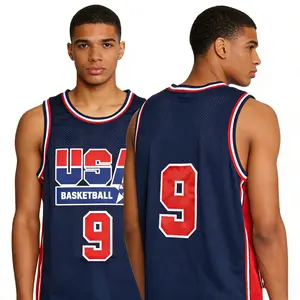 2026 Summer New USA Dream Team #9 Workout Top - Stylish Sewn-On Lettering Jersey, Mesh Breathable Moisture-Wicking Quick-Dry Hip-Hop Outdoor Sportswear, Deep Blue/White, S-3XL Plus Sizes, Stylish Jersey