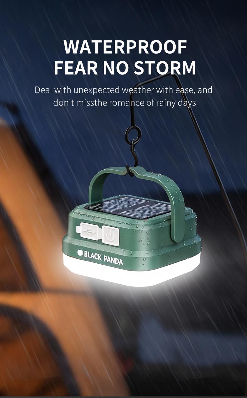 Black Panda-Portable Solar Light Super Convenient Dual Charging! TYPE-C Fast Charge + Solar Panel, High Lumen, Waterproof & Durable, Easy to Carry
