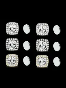 Magnetic Zirconia Ear Clips Set (2 Pieces), Stainless Steel Plated Luxury High-End No Piercing Earrings, Starry Sky Design