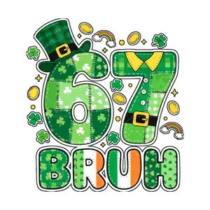 4 Pack Bruh 67 Meme St. Patrick's Day Chest Logo Iron on Patches for Kids Boys Girls, Novelty Applique Decor, Hot Melt Fabric DTF Transfer Stickers Easy to Apply