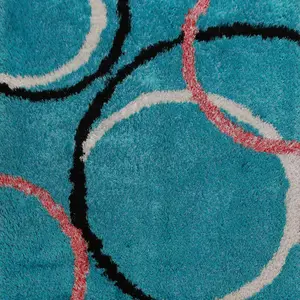 Turquoise Blue Plush Shaggy Oriental Area Rug 5x8 - Soft and Cozy Design for Home Decor