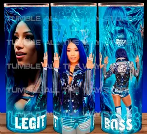 Sasha Banks Legit Boss Wrestling Cup Mug Tumbler 20oz Stainless Steel Tumbler with Slide Closure Lid, Reusable Plastic Straw, Handmade Design - Drinkware