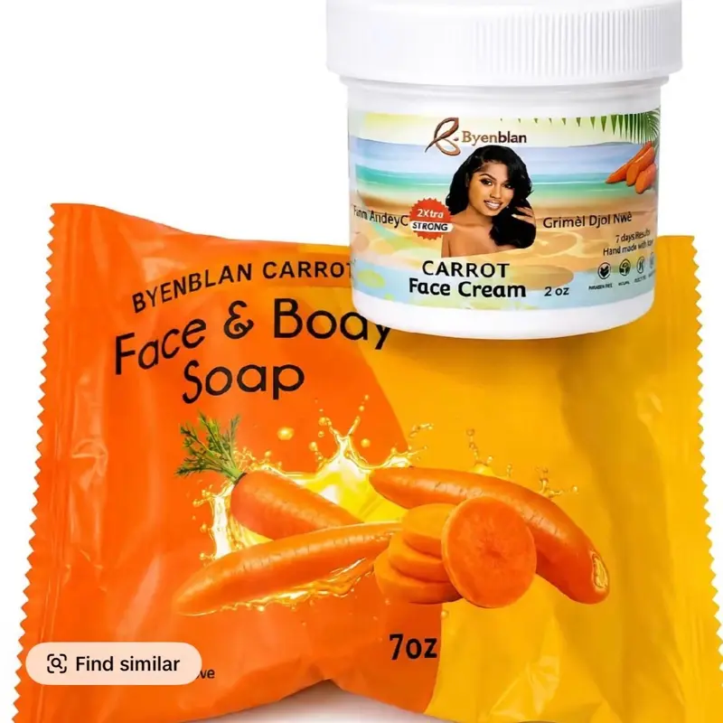Byenblan 2-Piece Skincare Set - 2 oz Carrot Face Cream, 7 oz Body Soap