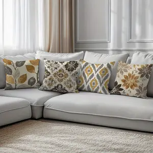 Set of 4, Brown Abstract Geometric Leaf Pattern Cushion Covers, Made of 100% Polyester Peach Skin Velvet with Single-Sided Printing, Contemporary Style for Living Room, Bedroom, Sofa, And Chair Home Decor