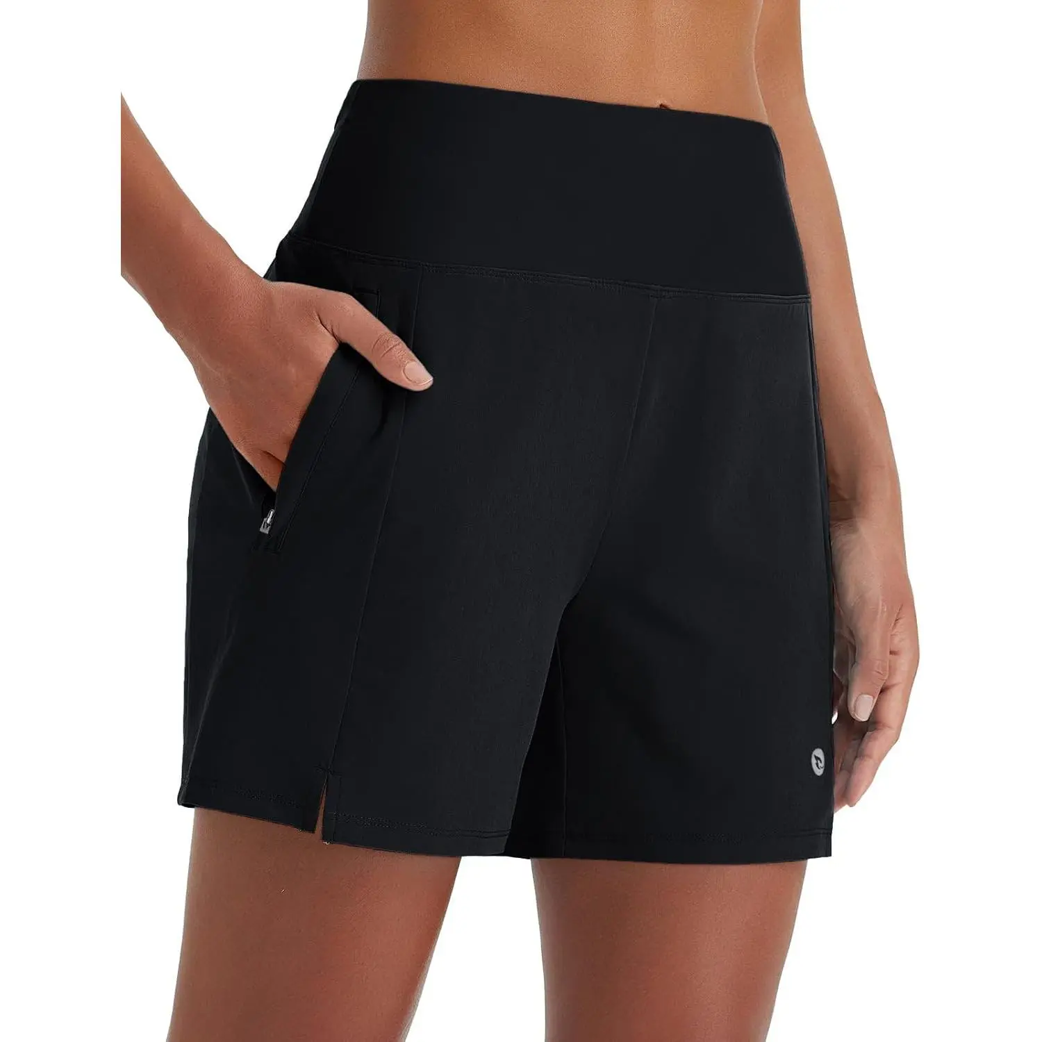Baleaf Women's High-Waisted 5-Inch Swimmingshorts, Lightweight Quick-Dry Surf Board Shorts with Built-In Boxer Liner and Zipper Pockets