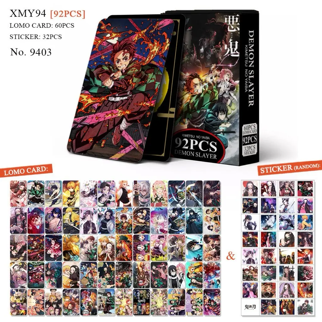 [Ki.metsu Card 92PCS] De.mon Sla.yer Lomo Card Collection (60PCS) + 32 Random Anime Stickers – Gift Set for Lovers