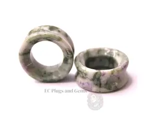 Peace Jade Tunnel Plugs - Soft Green and Lavender Marbled Stone Eyelet Gauges 6mm-25mm