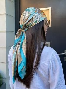 Women's Floral Patterned Satin Square Scarf, Moroccan Head Wrap, Versatile Accessory for All Seasons, Perfect for Stylish & Daily Wear