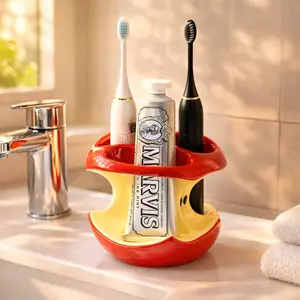 Apple Core Ceramic Toothbrush Holder – Cute Drainage Bathroom Counter Organizer