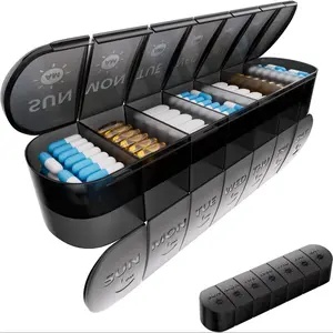 Seven days a week, morning and evening medicine organizer boxes, portable drug packaging boxes with 14 compartments, portable drug dividers, and large medication boxes for family and friends. It's great