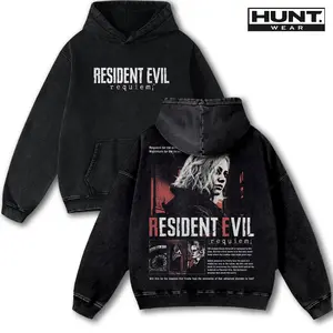 Resident Evil Requiem v8 horror Game Washed Tshirt 2 Sided Cotton unisex graphic tees game anime manga movie Menswear Casual gamer merch t-shirt Clothes Top