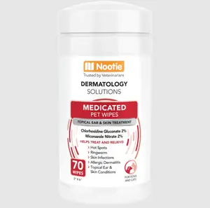 Nootie Medicated Pet Wipes for Dogs & Cats 70 Count Topical Ear & Skin Treatment with Chlorhexidine Gluconate & Miconazole Nitrate