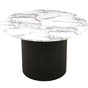 47 Inch Round Dining Table for 4, Imitation White Marble Grain MDF Tabletop Modern Kitchen Table, 47 Inch Round Dining Tables with Wood Strip Base for Kitchen Living Room,White cookie  table